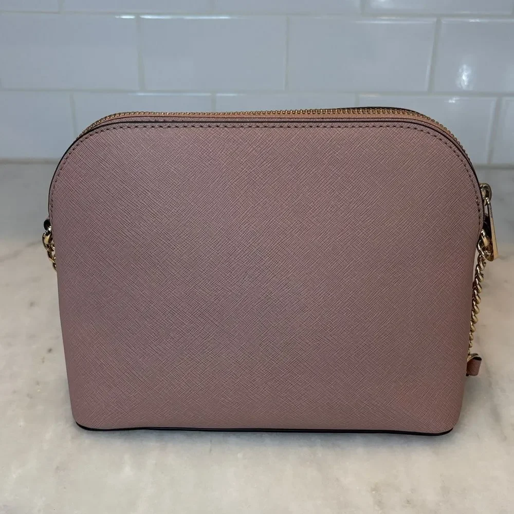 Michael Kors Crossbody Bag Purse Handbag Saffiano Leather Domed Chain-link Pink